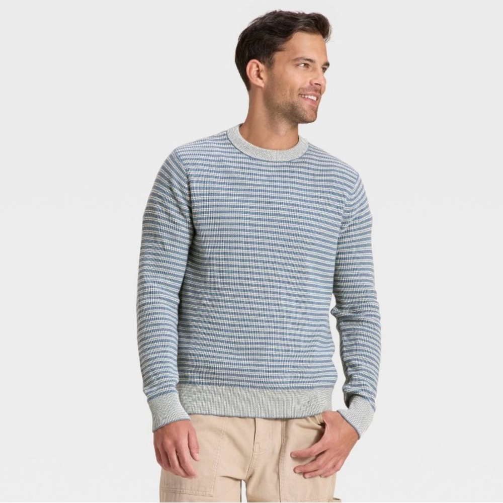 NWT Men’s Goodfellow & Co Textured Striped Crewneck Sweater in Blue Size Medium
